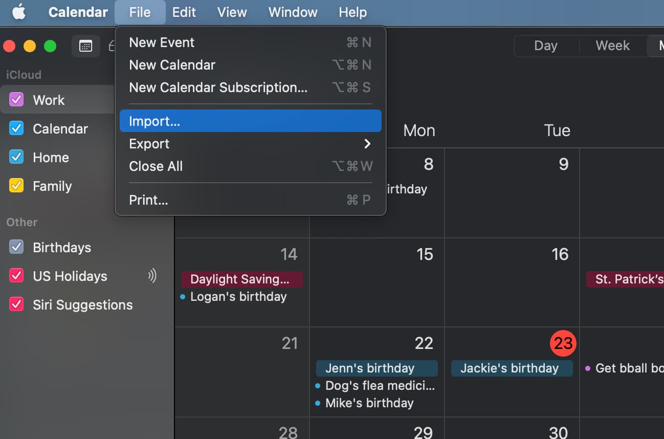 Import calendars in macOS