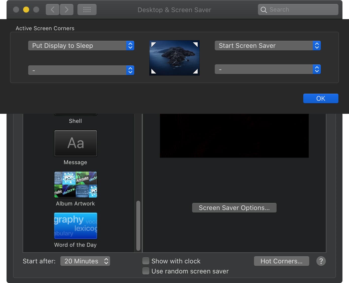 macOS desktop & screen saver options - hot corners