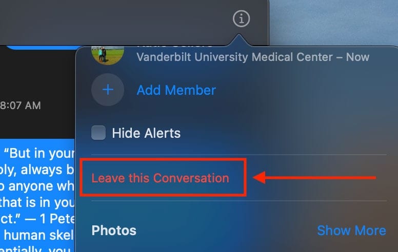 Leave conversation in macOS Messages Group