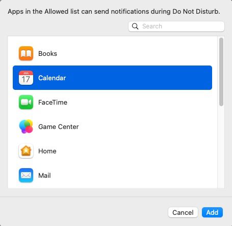 Adding Calendar notifications to the Allowed Apps List