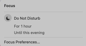 The basic Focus menu showing the default Do Not Disturb Focus mode