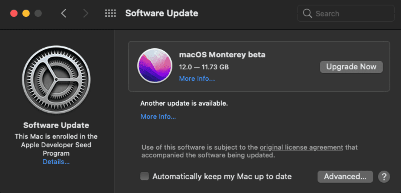 Click Upgrade Now to download and install macOS Monterey beta on your virtual machine