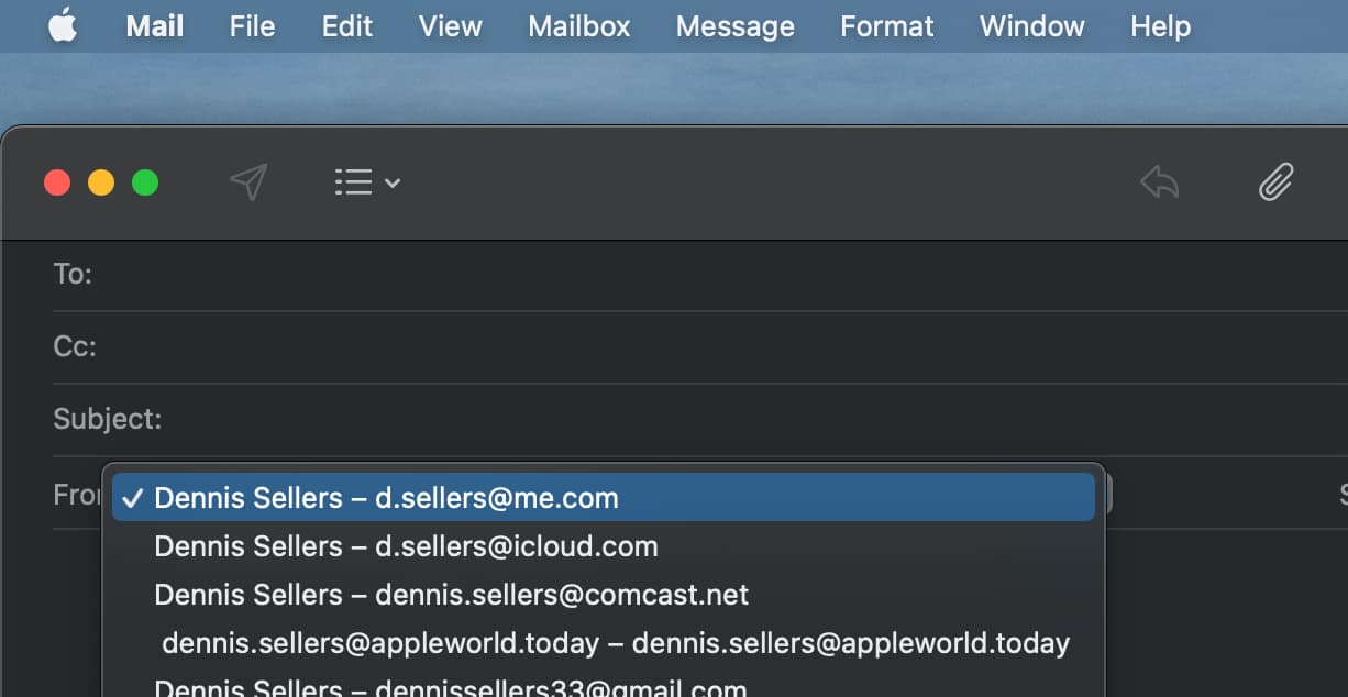 Select the From address in macOS Mail