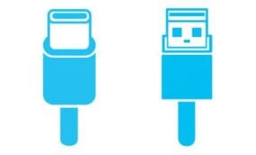 Blue illustration of a USB cable