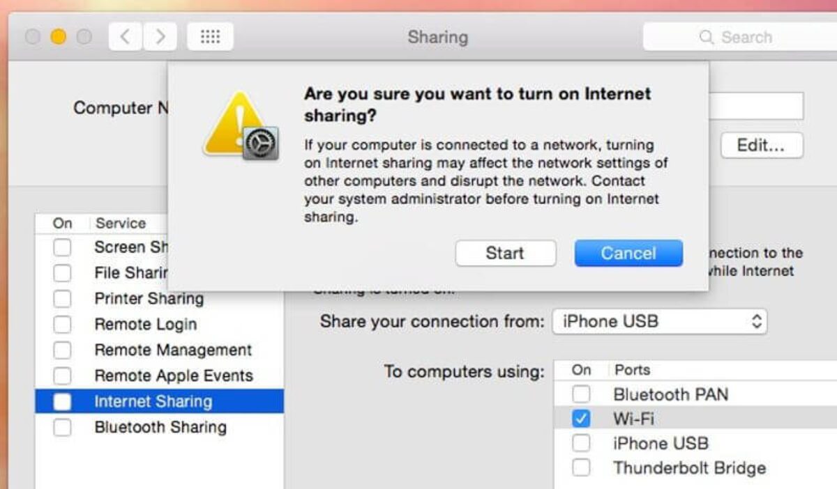 internet sharing window on mac