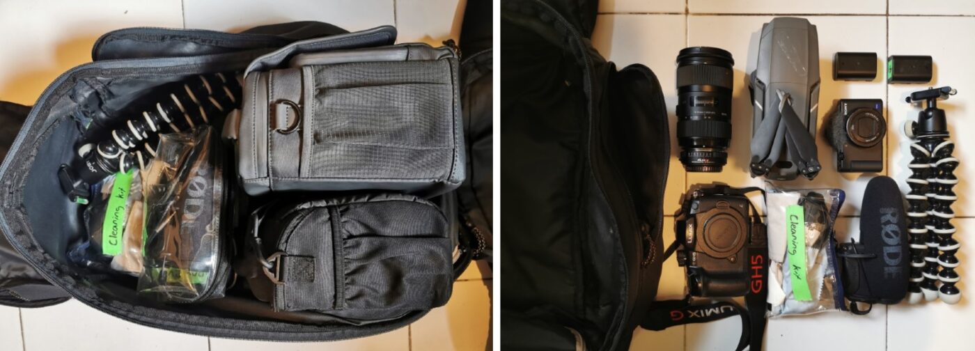 Josh's camera bag and gear for vlogging