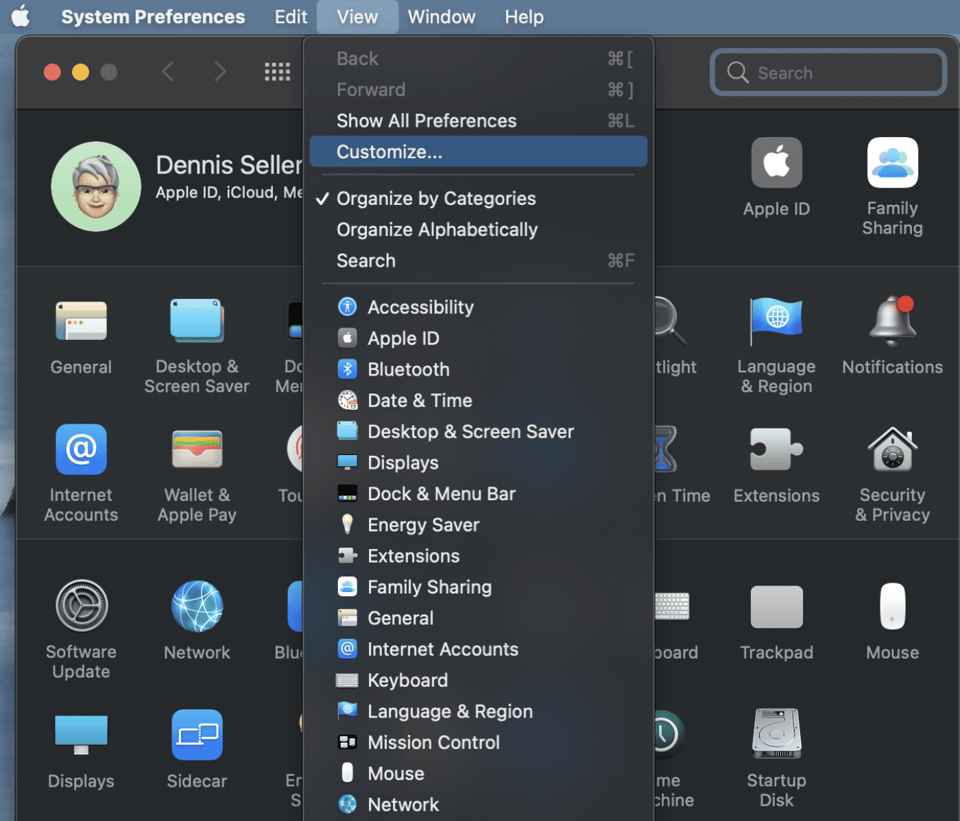 System prefs View menu