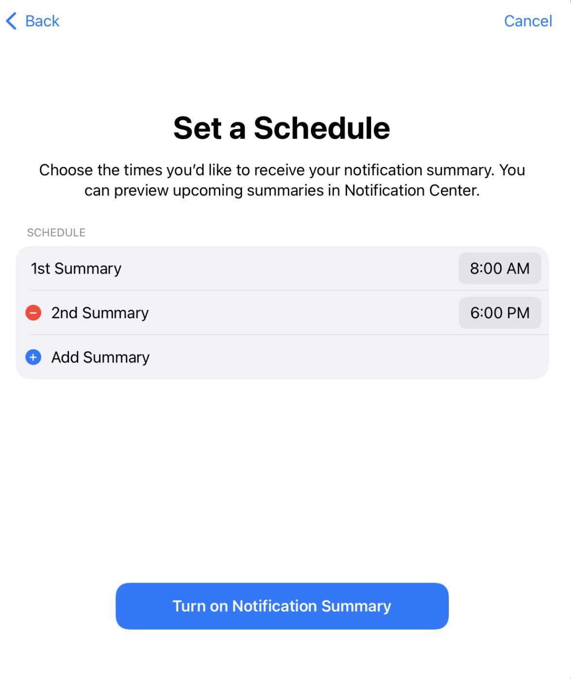 Turn on Notification Summary