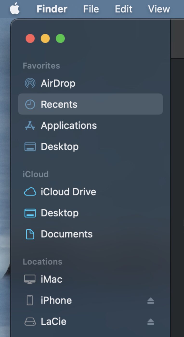 Finder menu recents