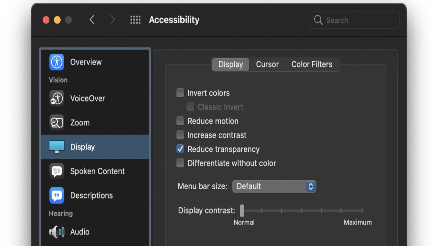 Accessibility Display preferences in macOS