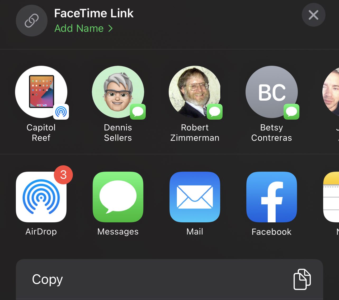 iOS 15 FaceTime Link Dialog