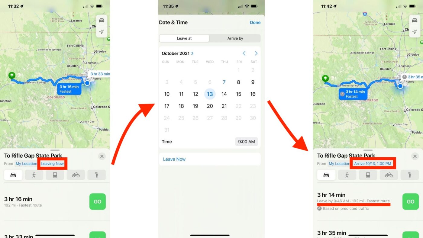 iOS 15 Maps Departure Arrival Times