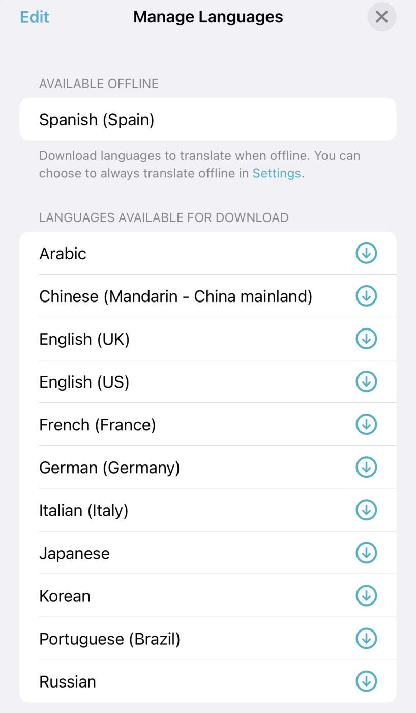 iOS 15 Translate Manage Languages