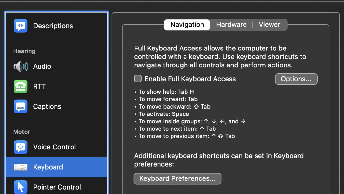 Accessibility keyboard prefs