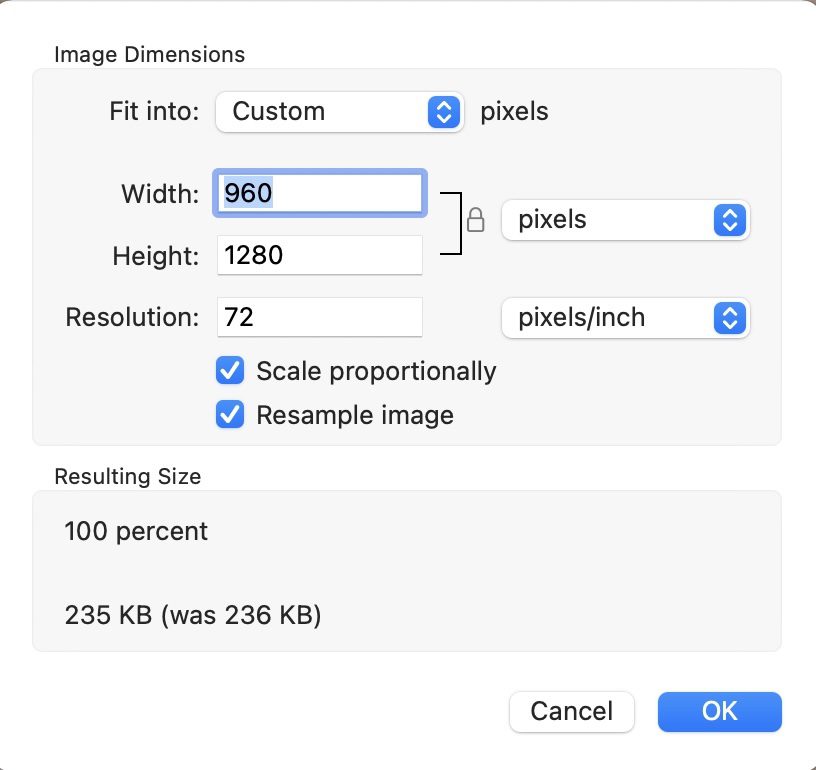 Preview: Tools > Adjust size 