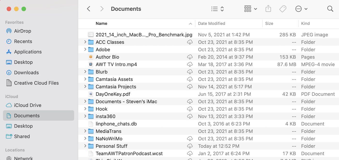 Sub folders in the Documents folder