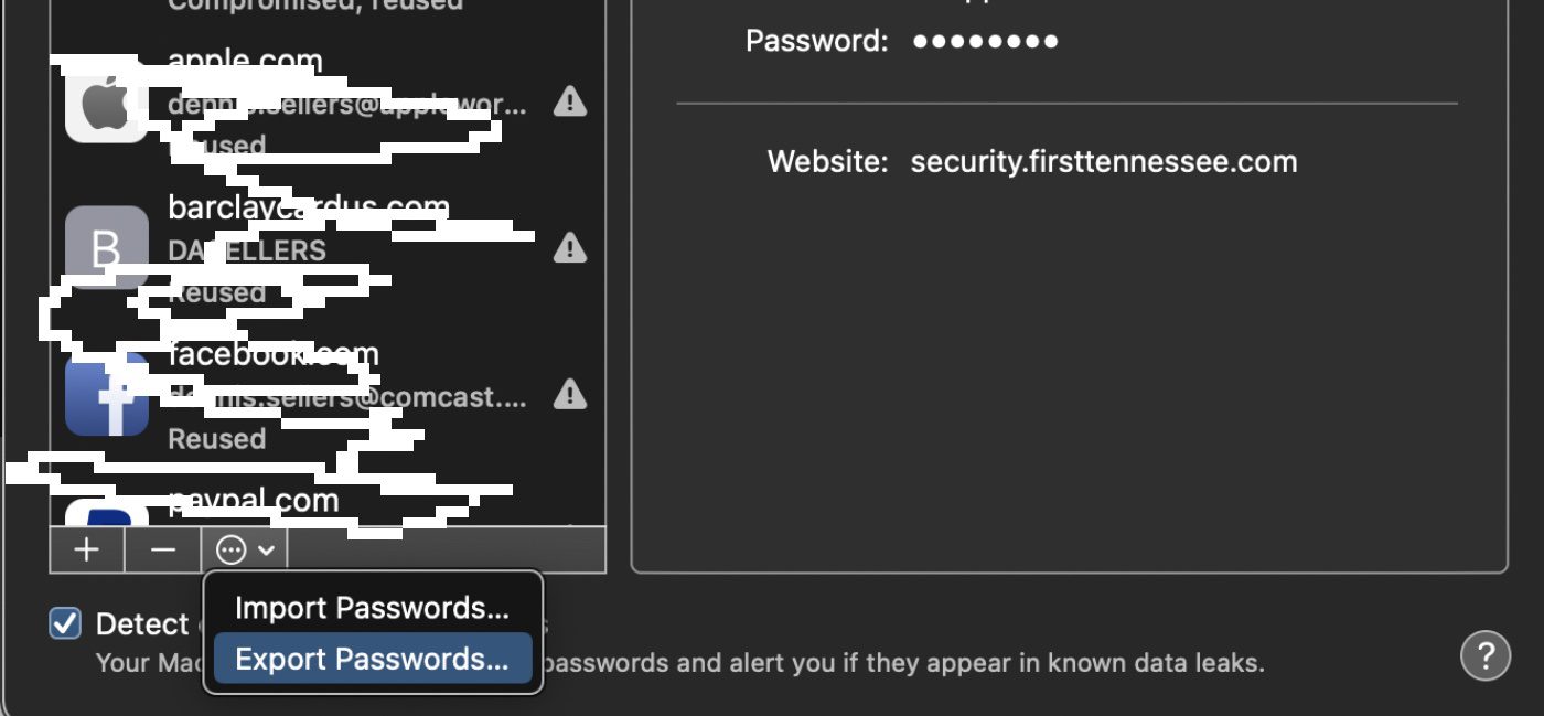 You can import or export passwords.
