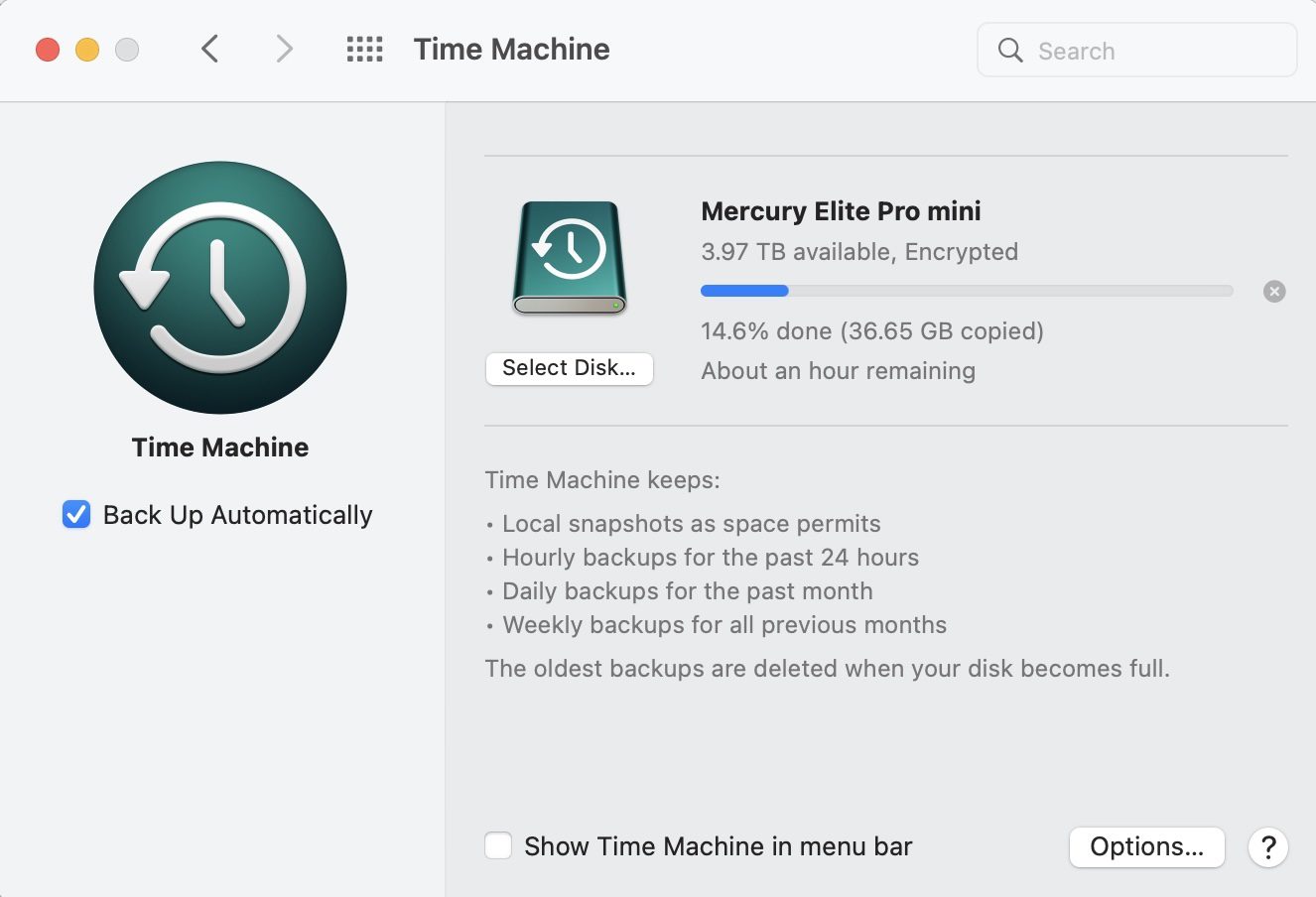 Time Machine backup progress bar