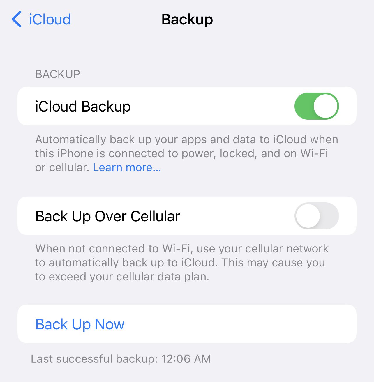 iCloud in Settings