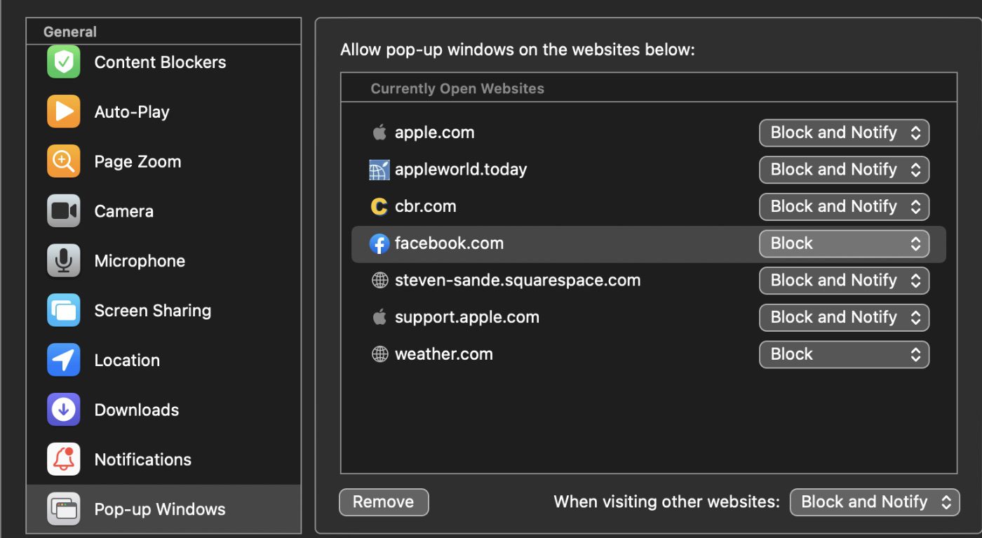 Here's a list of Configured Websites