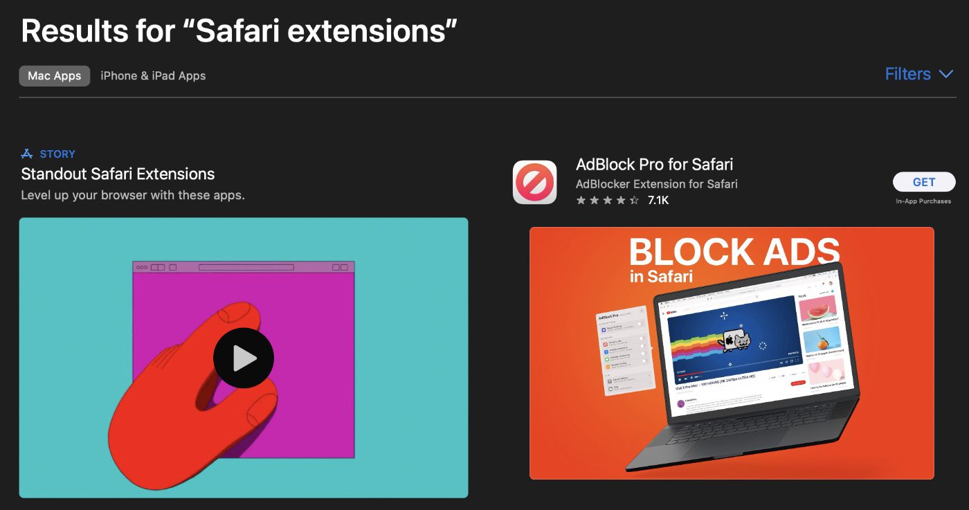 Safari extensions results