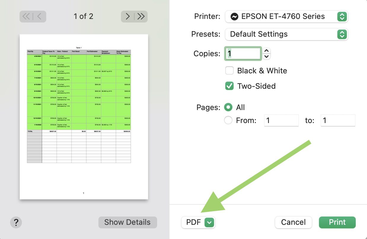 Numbers PDF Selection