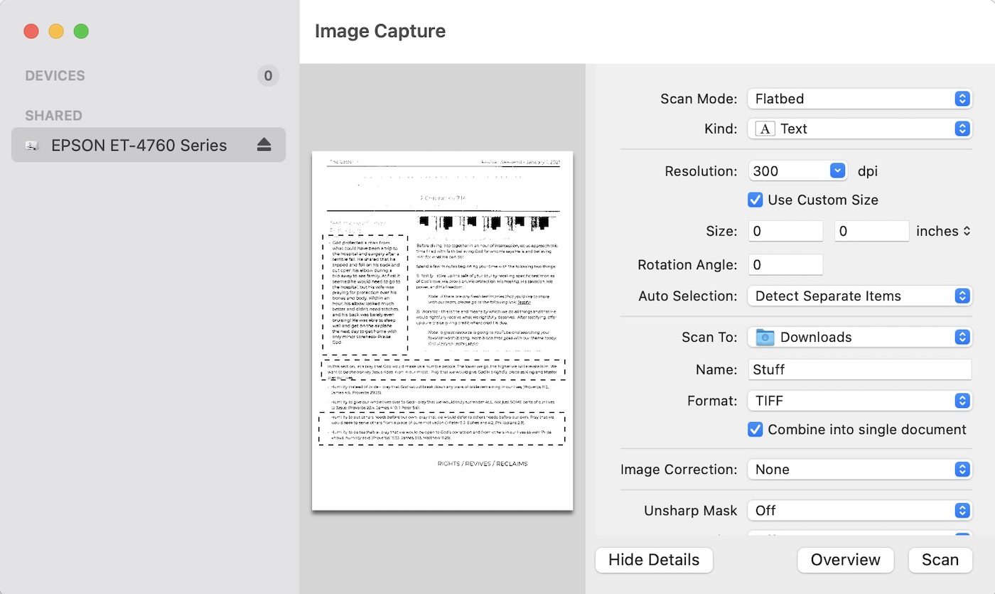 Image Capture combine into single document