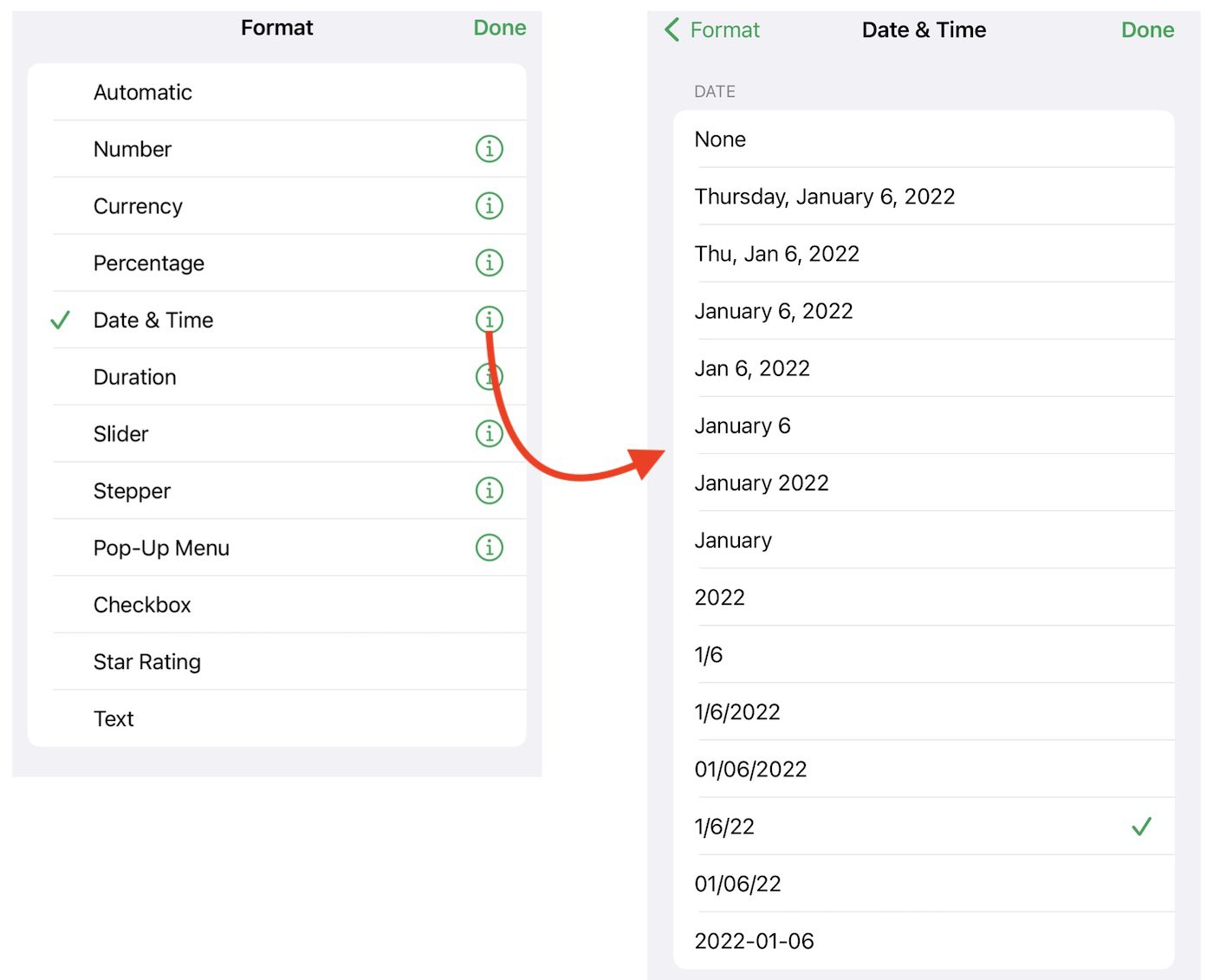 Selecting date and time format