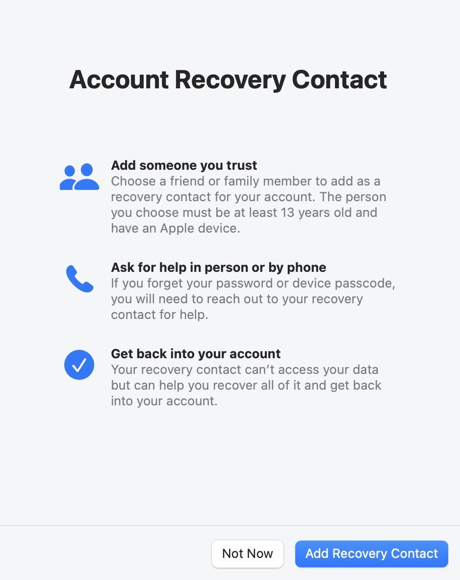 Account recovery contact info