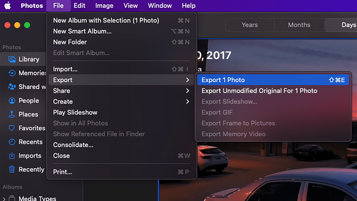 Exporting a photo 