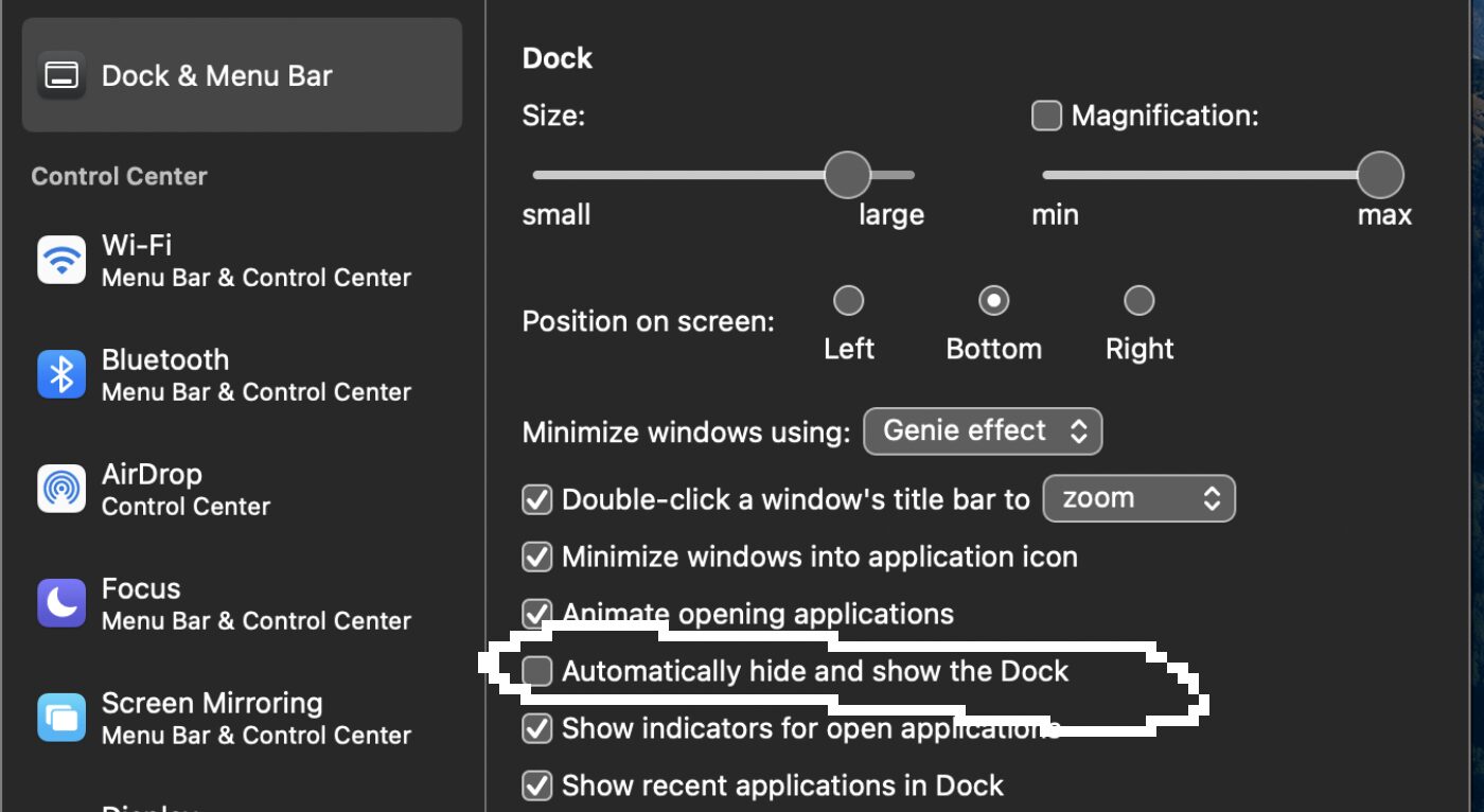 Hide/Show Dock