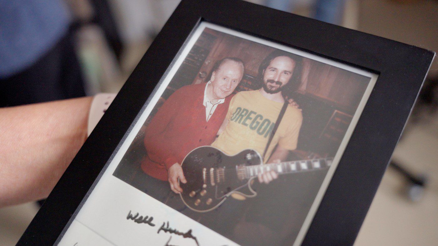 Autographed framed photo of Bob Bullock with American Jazz Guitarist, Les Paul