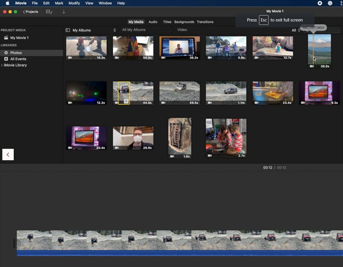 A skimmed and trimmed clip added to the iMovie timeline 