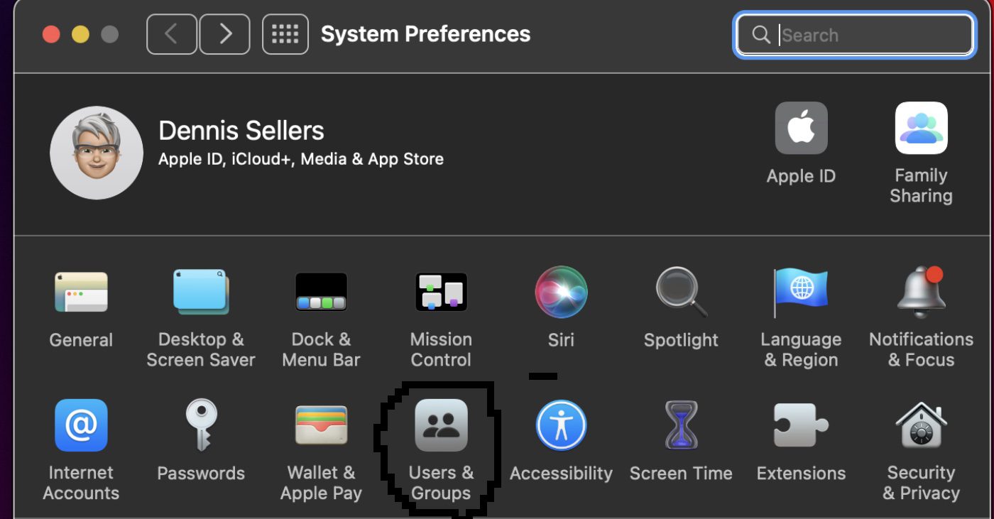 System Preferences > Users & Groups