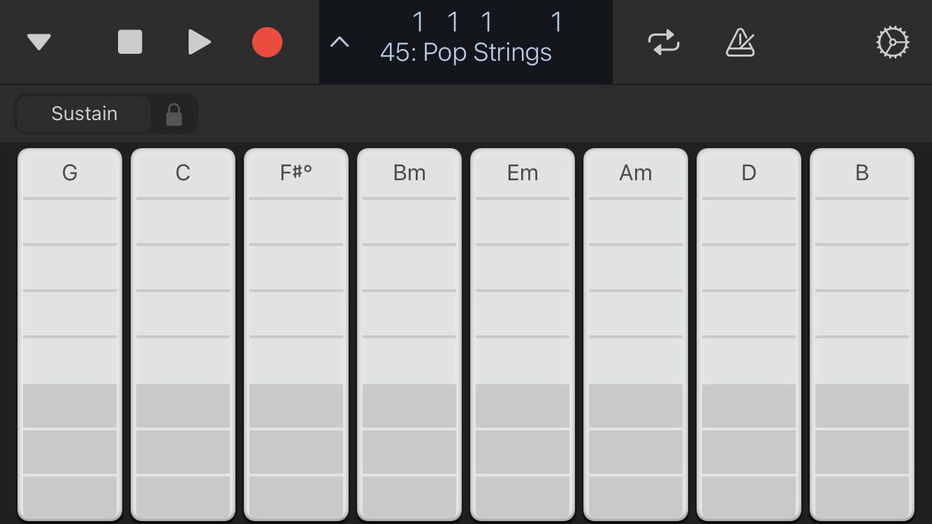 Screen shot of the Logic Remote Auto-Chord page on iOS.