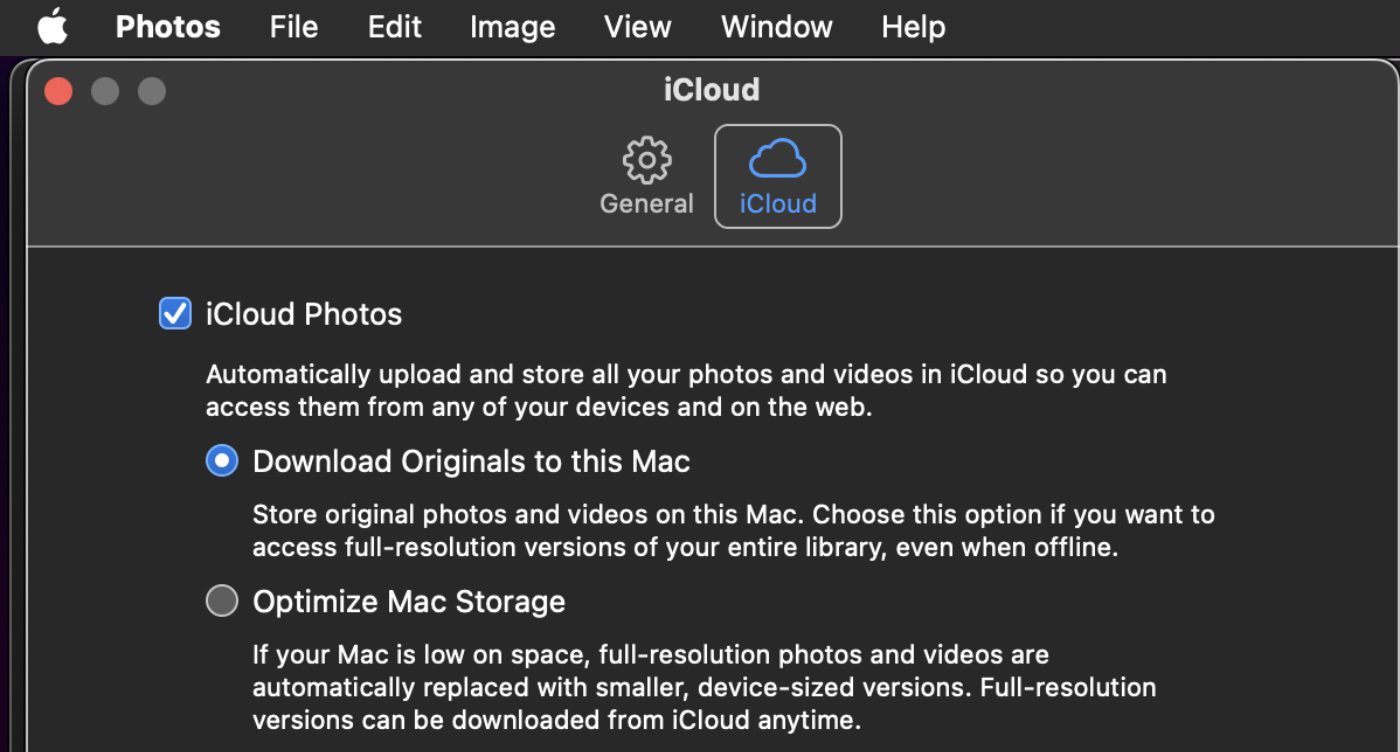 Photos > Preferences > iCloud