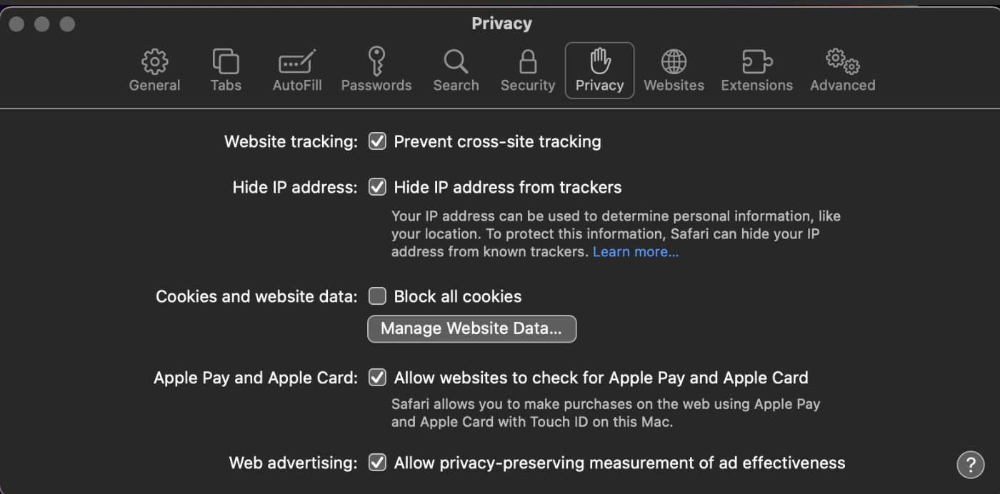 Privacy tracking options