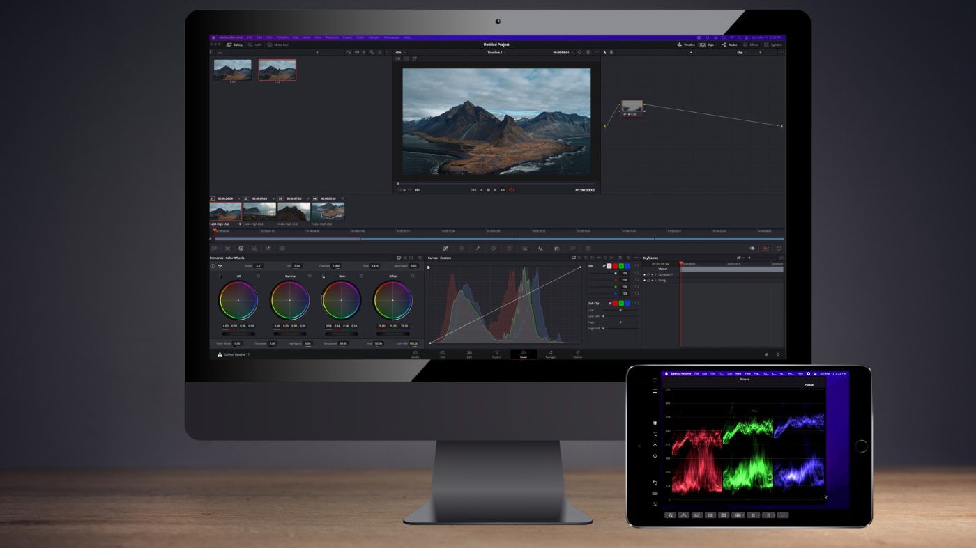 DaVinci Resolve running on macOS and on an iPad through Sidecar.