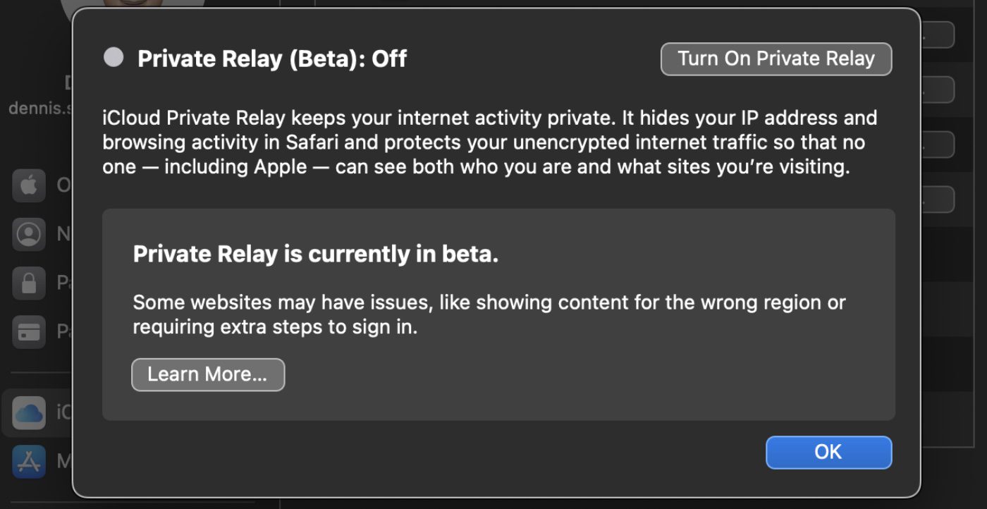 Private Relay On/Off