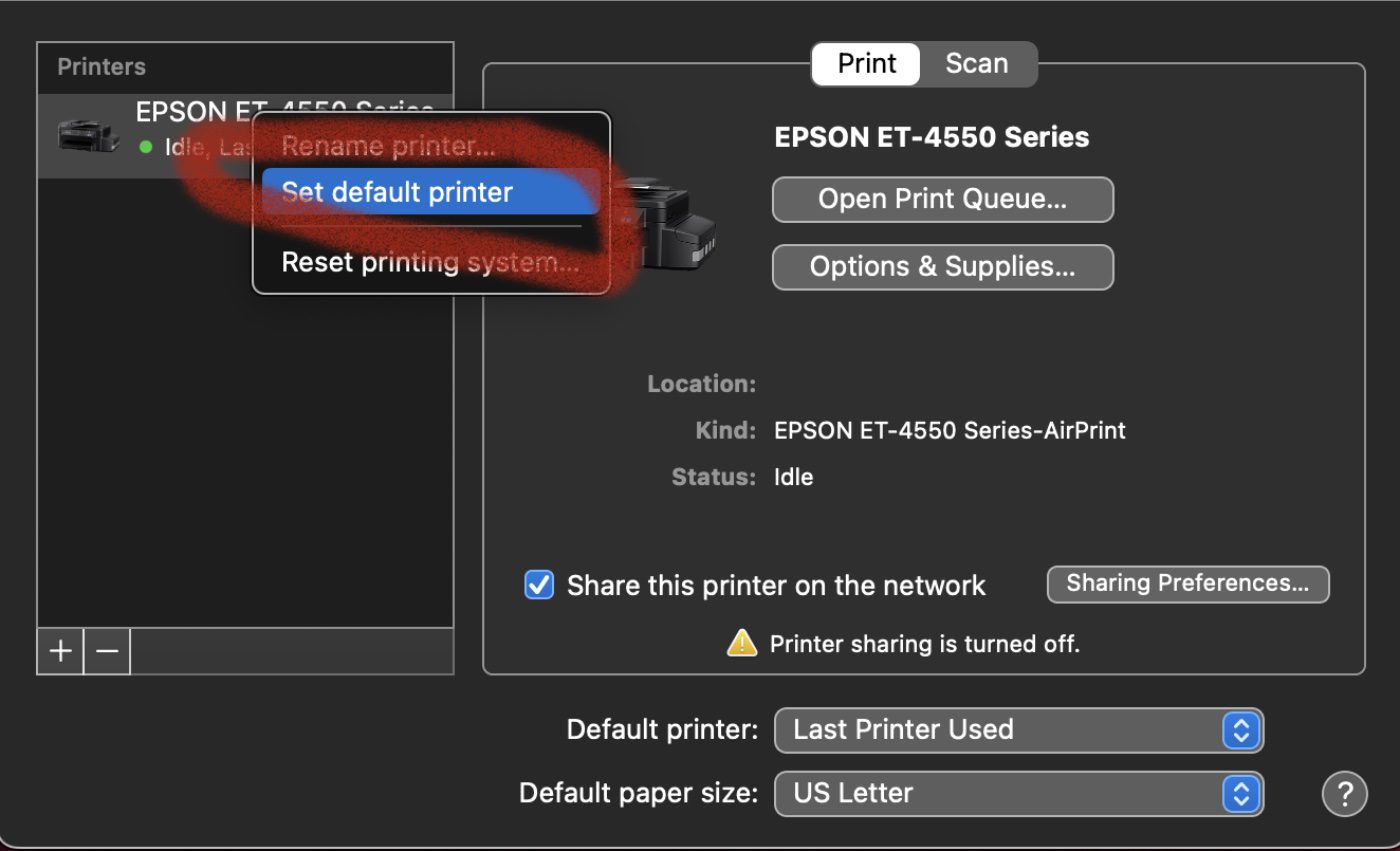 Set default printer