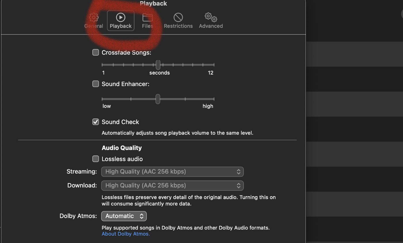 Apple Music > Preferences > Playback