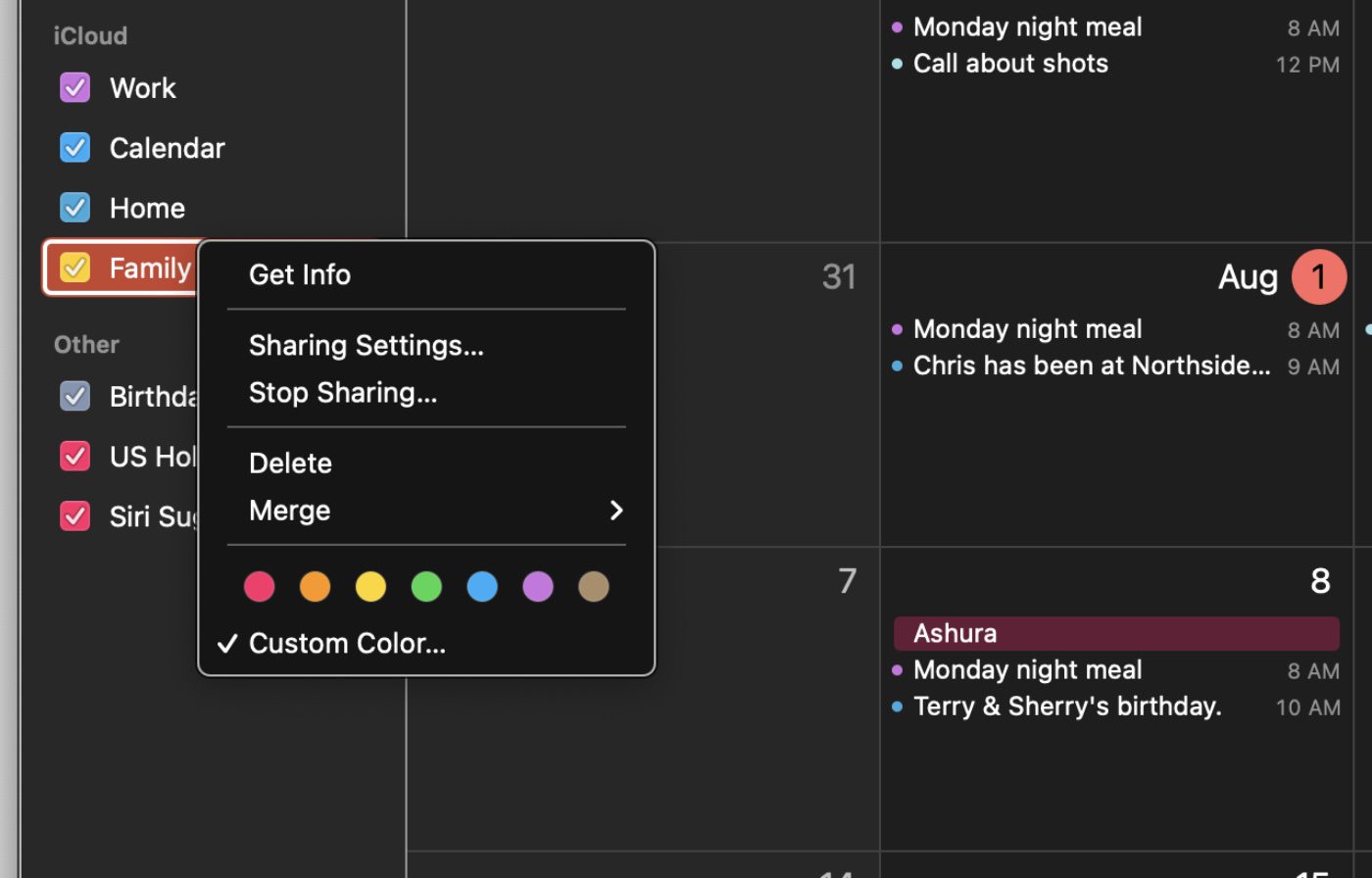 Change a Calendar color