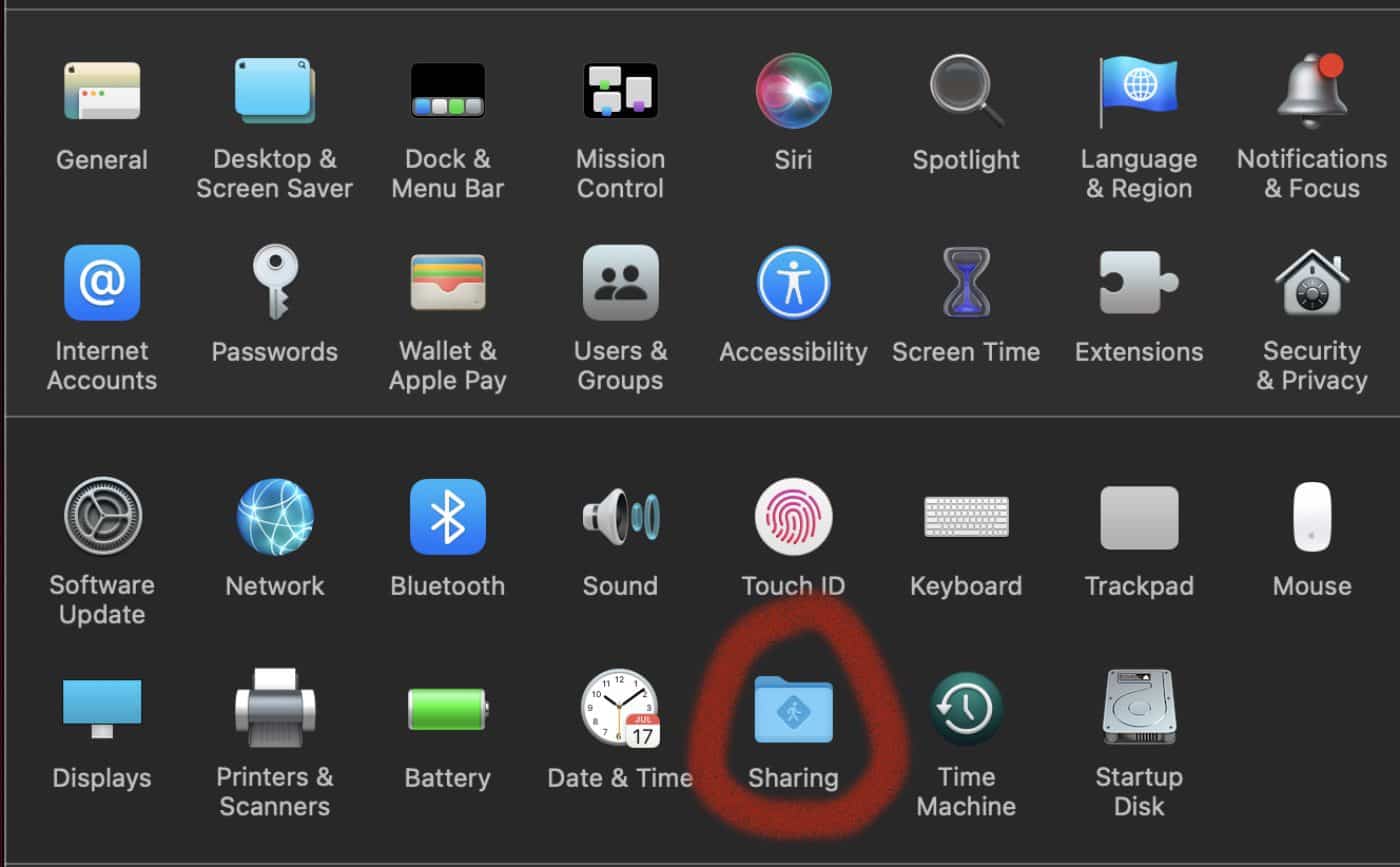 System Preferences > Sharing