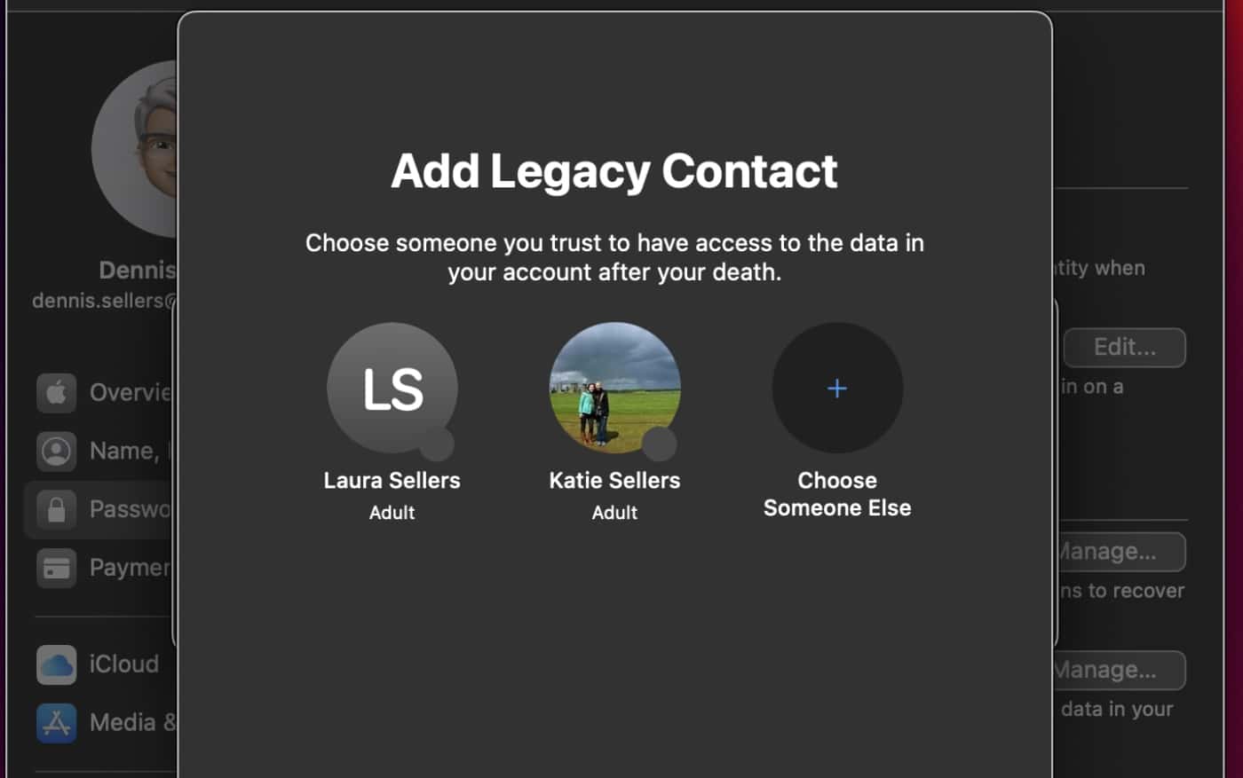 Password & Security > Legacy Contact