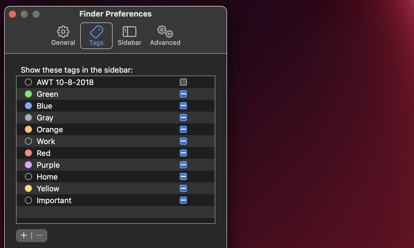  Finder Prefs > Tags