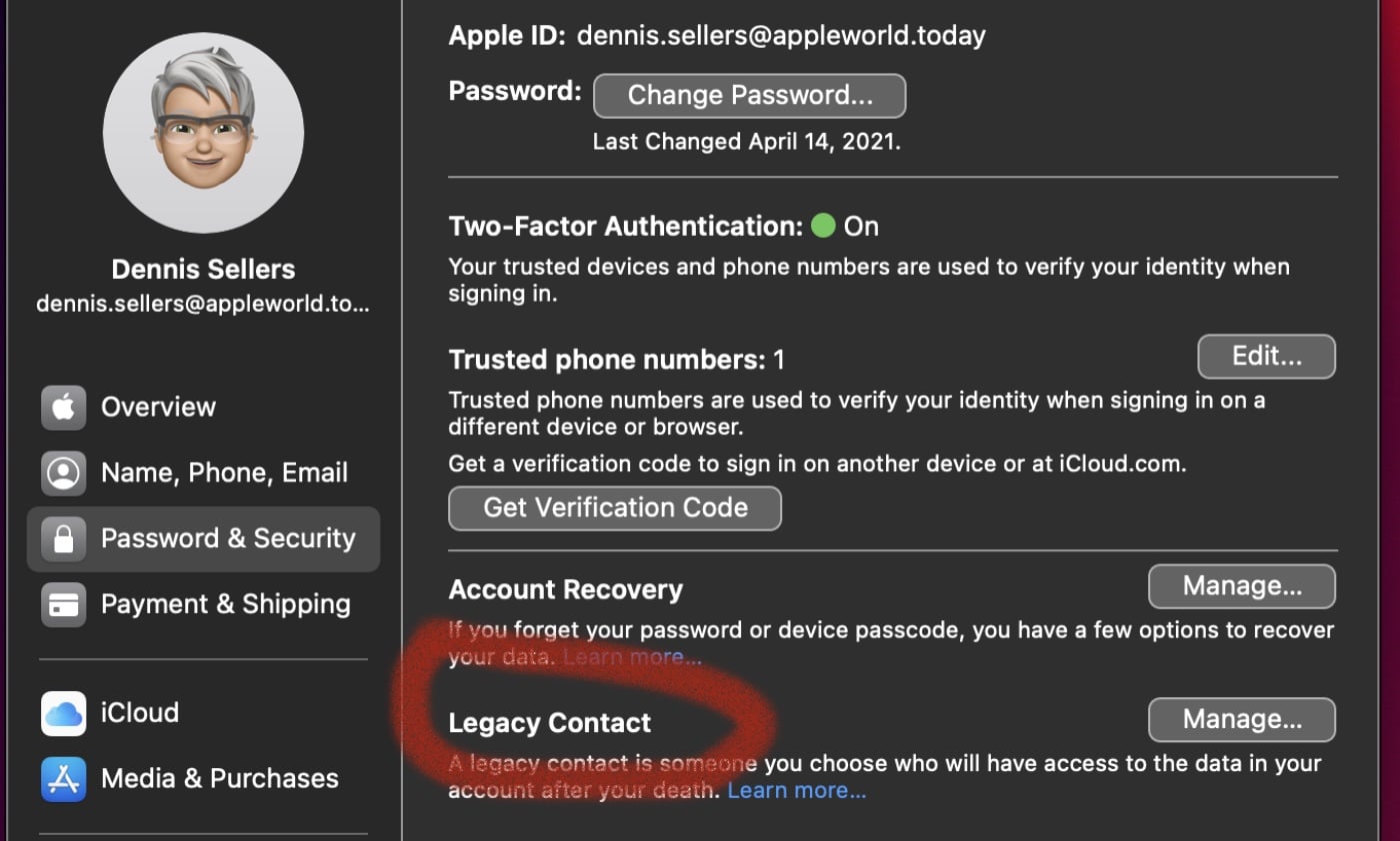 Password & Security > Legacy Contact