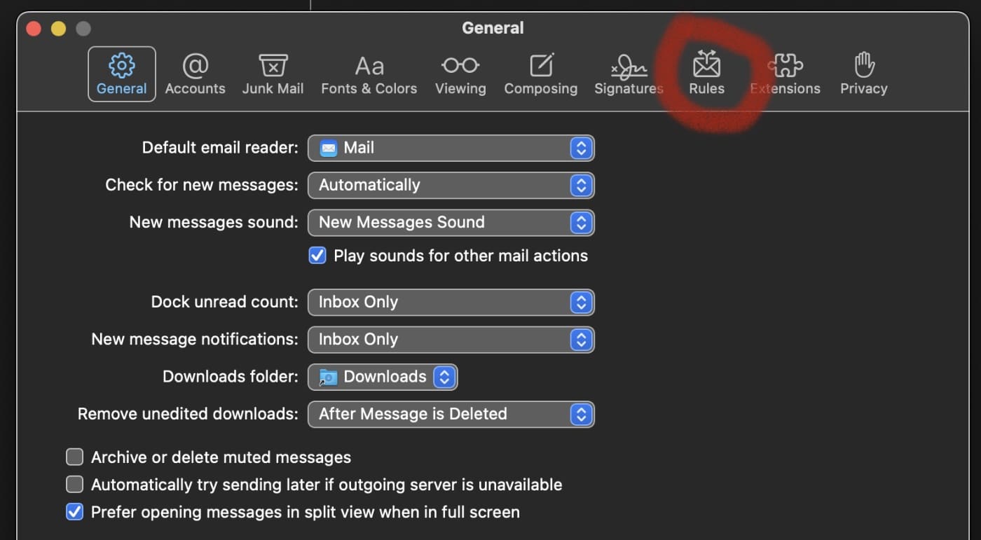 Mail Prefs > Rules