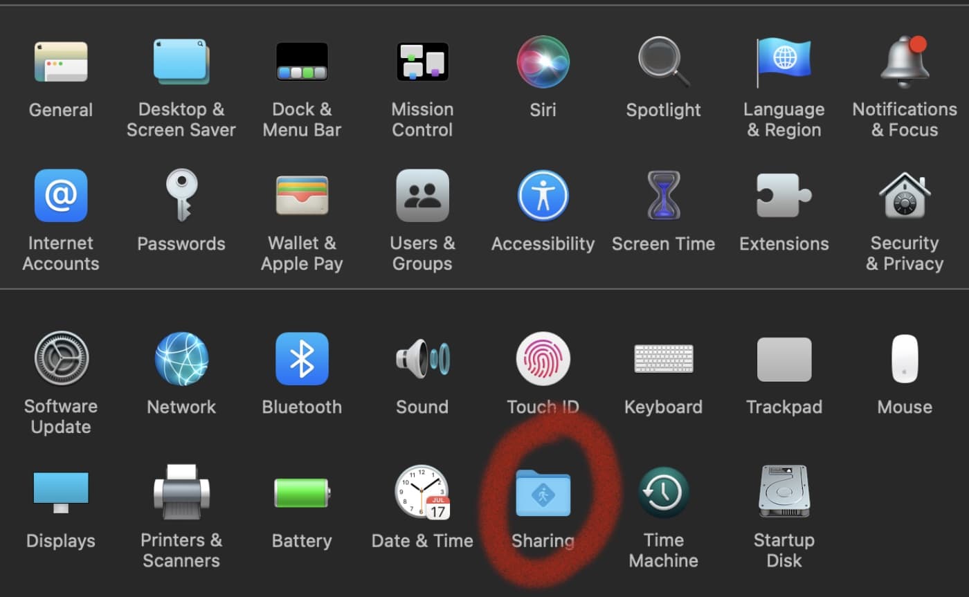 System Prefs > Sharing