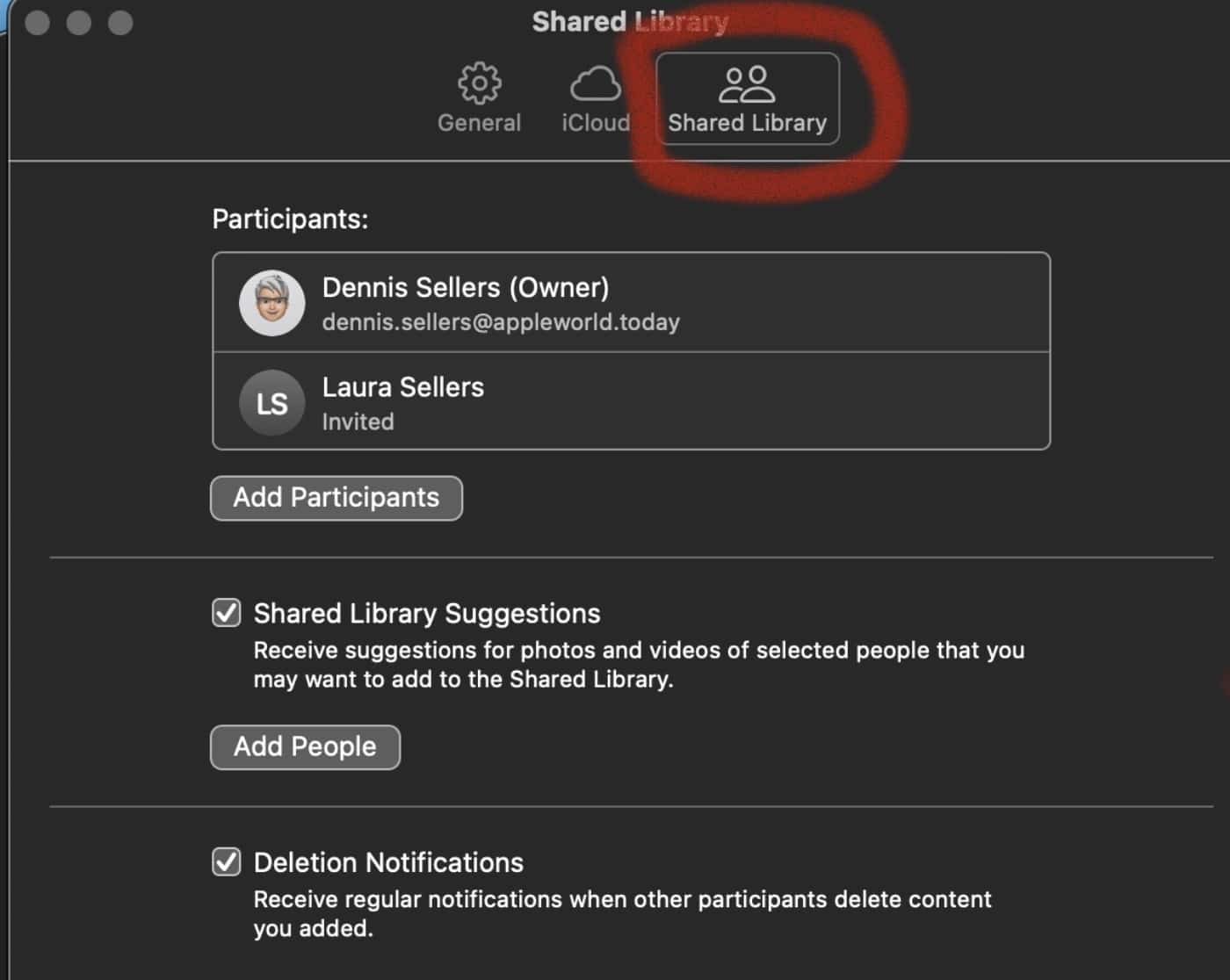 Settings > Shared Library