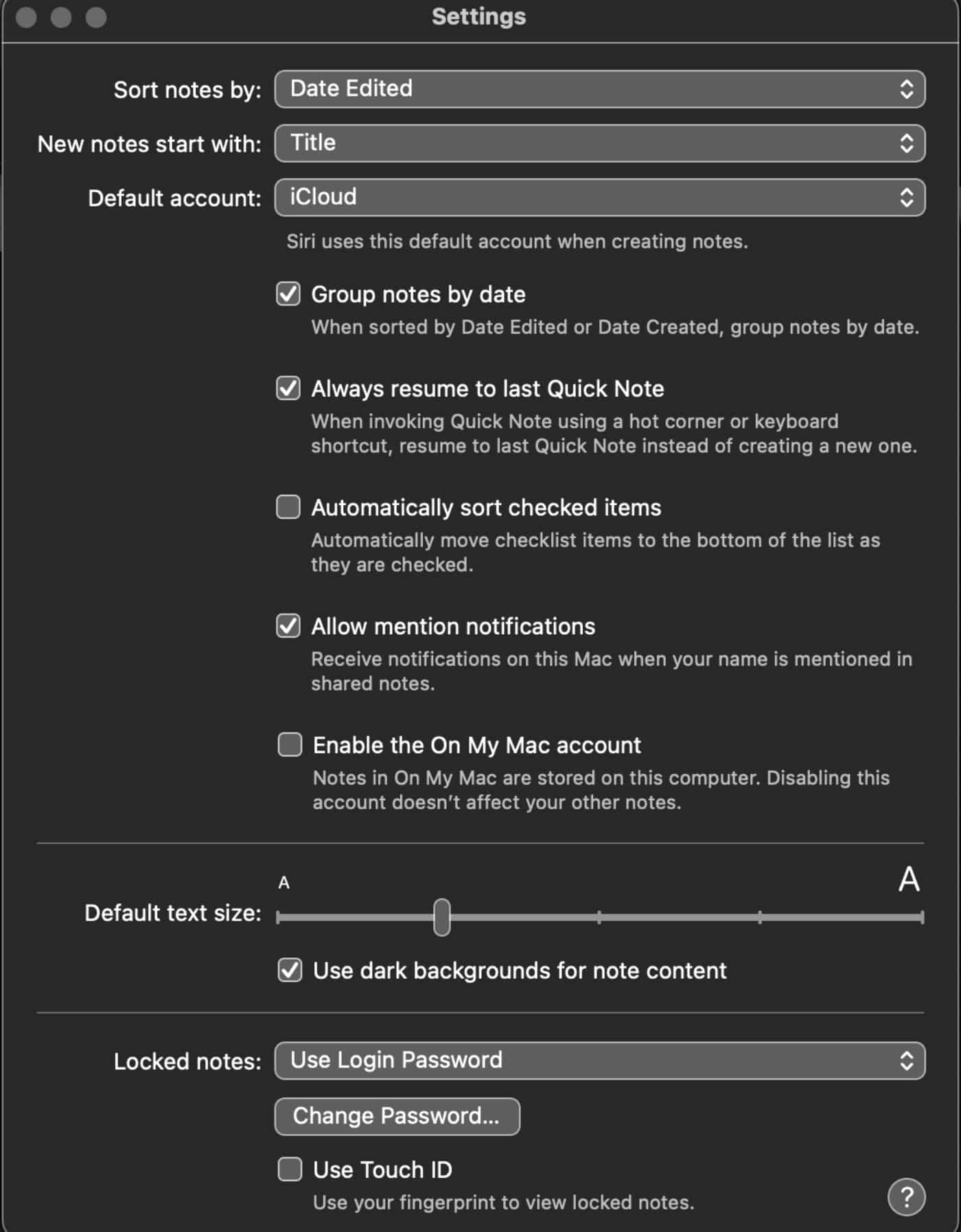 Notes settings
